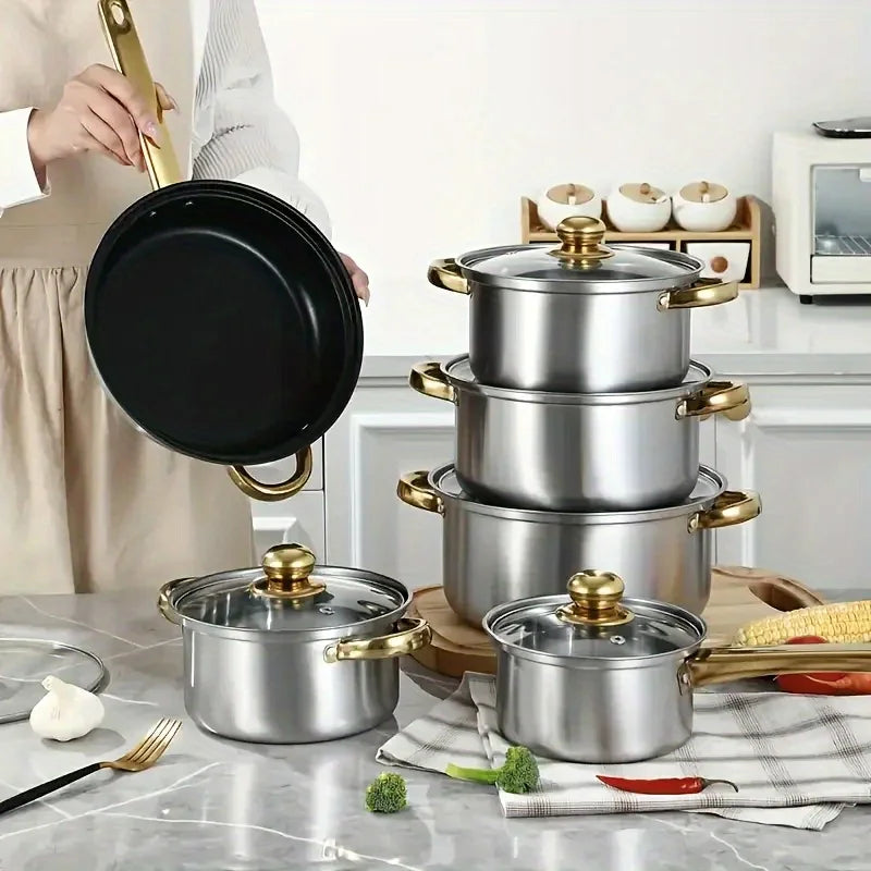 12-Piece Nonstick Fry Pan Set - Stainless Steel Cookware for Gas/Electric