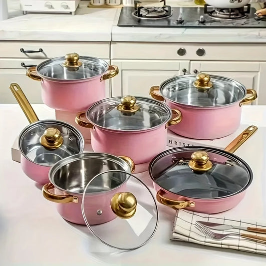 12-Piece Nonstick Fry Pan Set - Stainless Steel Cookware for Gas/Electric