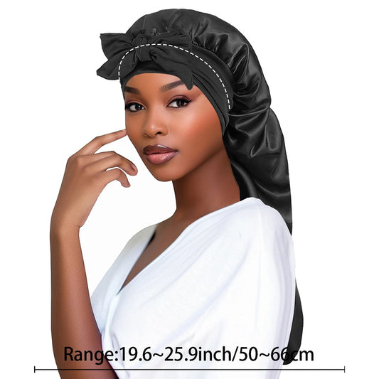 Women Bonnet Satin Sleeping Hat Long Tail